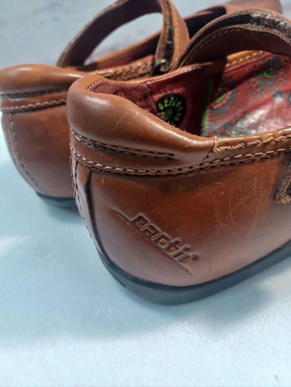 earth leather mary jane brown colorful printed footbed retro comfort shoes Sz 8 - Picture 5 of 15